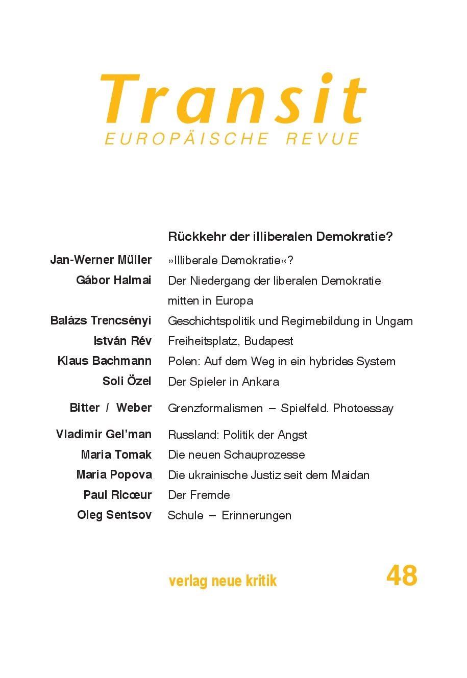 Cover: 9783801504113 | Transit 48 | Rückkehr der illiberalen Demokratie?, Europäische Revue