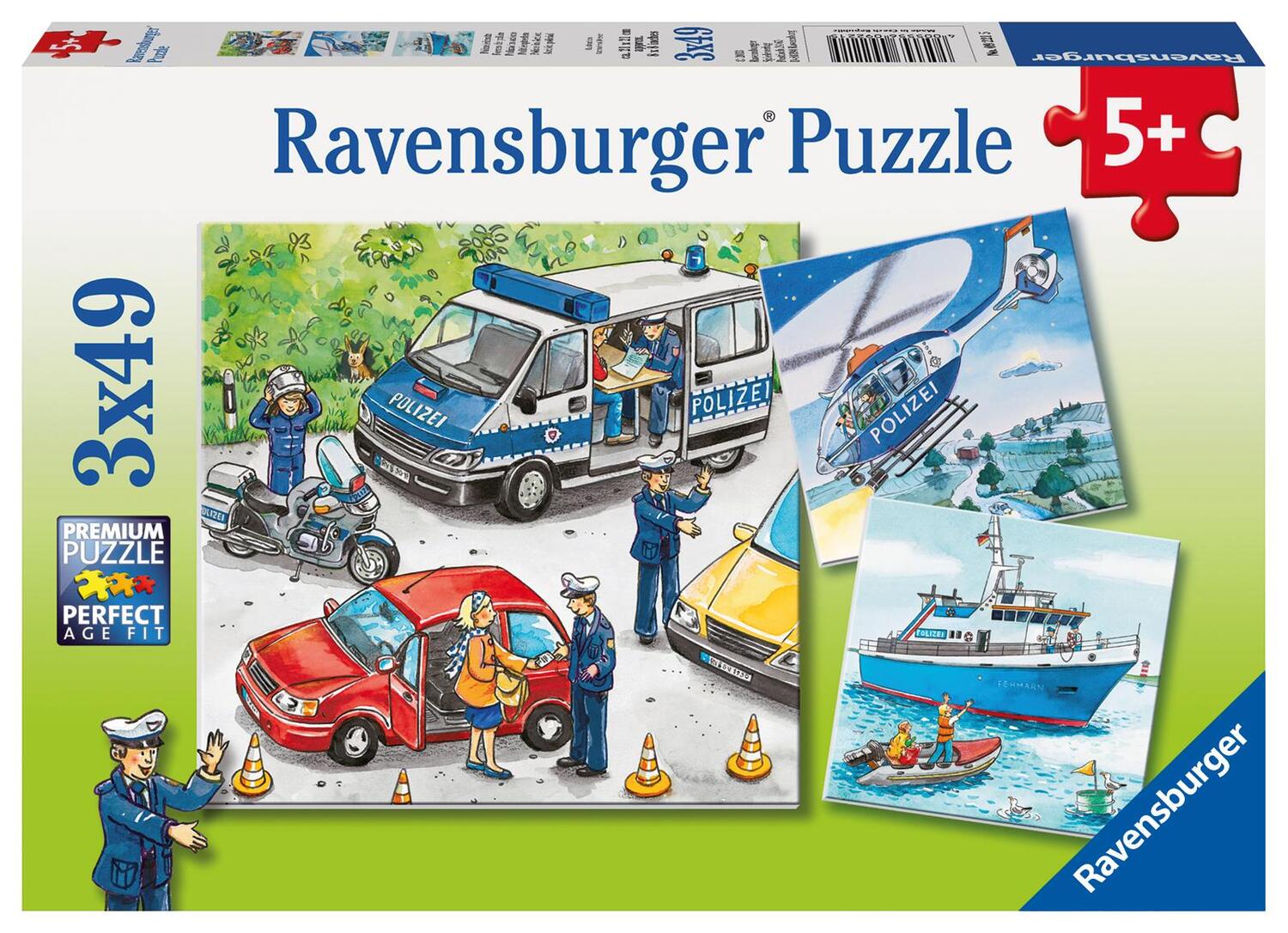 Cover: 4005556092215 | Ravensburger Puzzle. Polizeieinsatz | 3 Motive à 49 Teile | Spiel