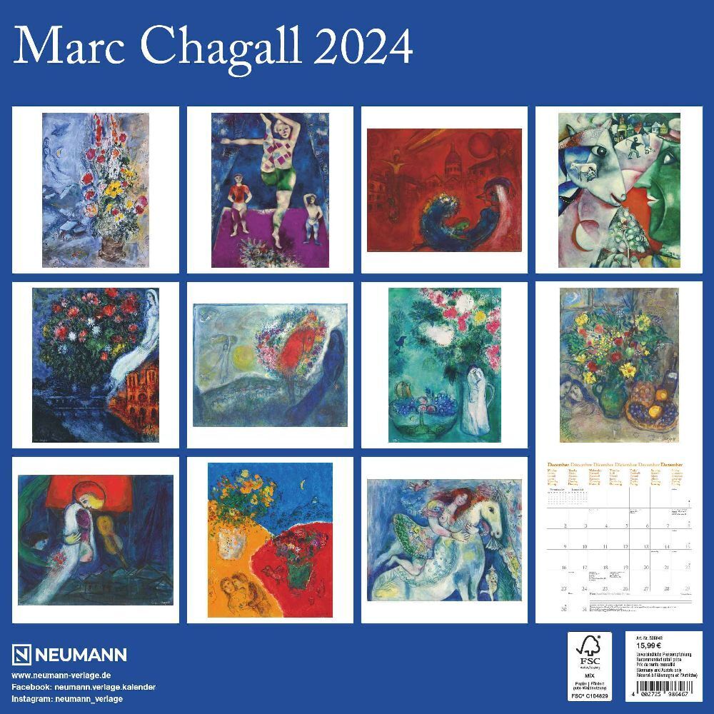 Bild: 4002725986467 | Marc Chagall 2024 - Wand-Kalender - Broschüren-Kalender - 30x30 -...
