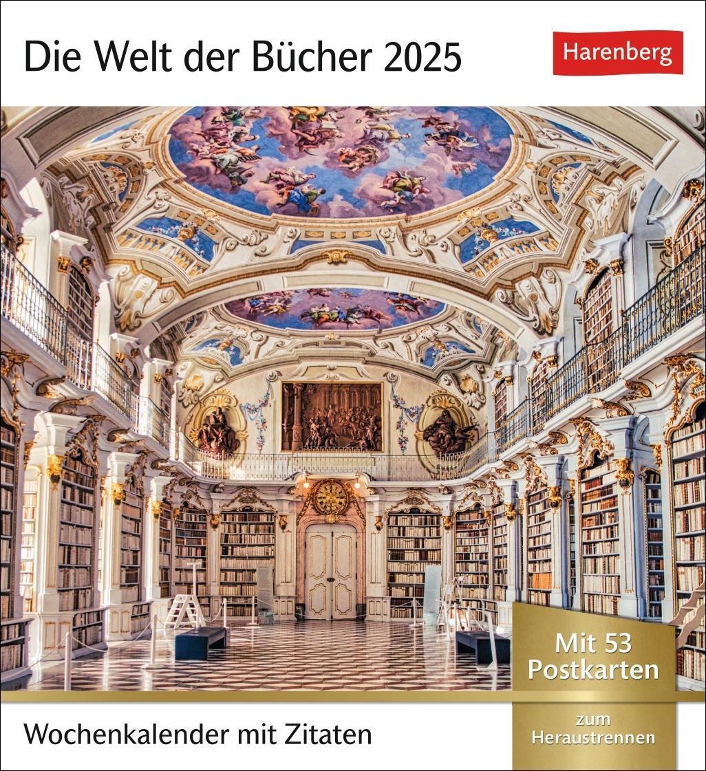 Cover: 9783840034442 | Die Welt der Bücher Postkartenkalender 2025 - Wochenkalender mit 53...
