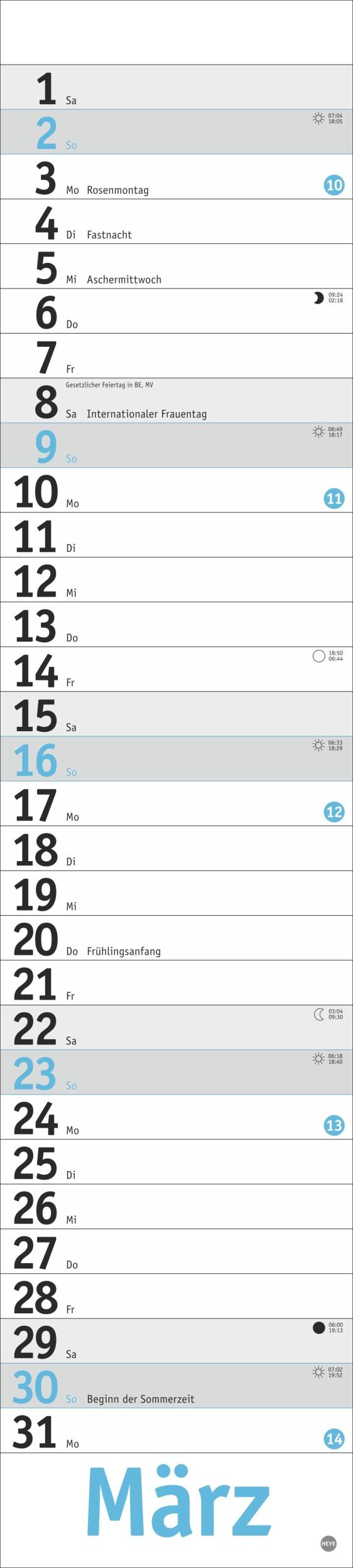 Bild: 9783756408429 | Langplaner, hellblau 2025 | Kalender | Bürokalender Heye | 13 S.