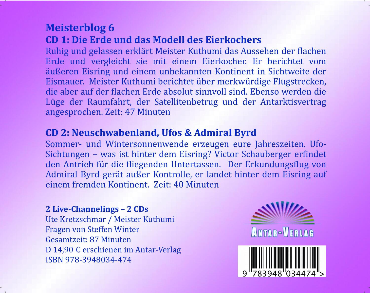 Rückseite: 9783948034474 | Gespräche mit den aufgestiegenen Meistern 6 | Ute Kretzschmar | CD