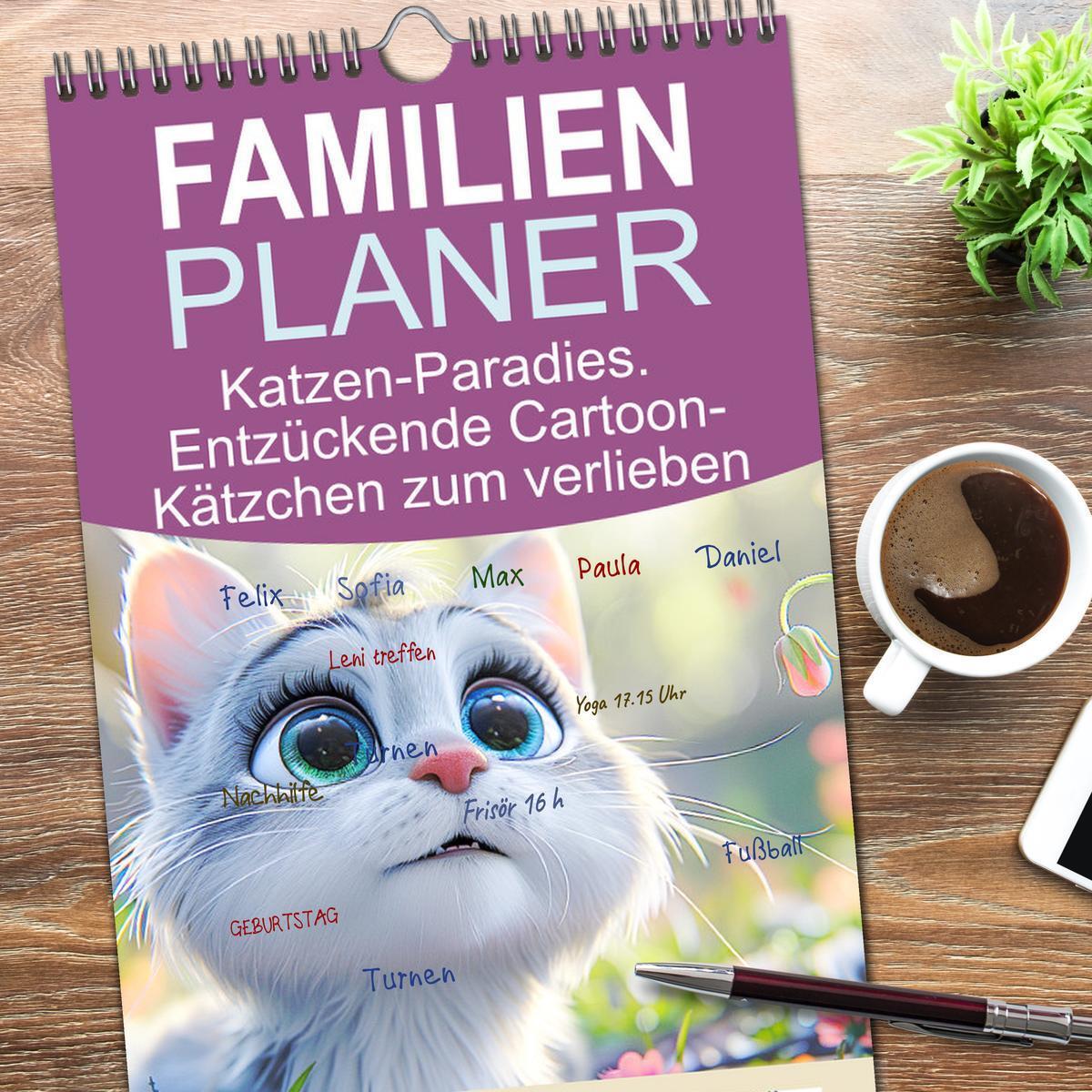 Bild: 9783457196212 | Familienplaner 2025 - Katzen-Paradies. Entzückende Cartoon-Kätzchen...