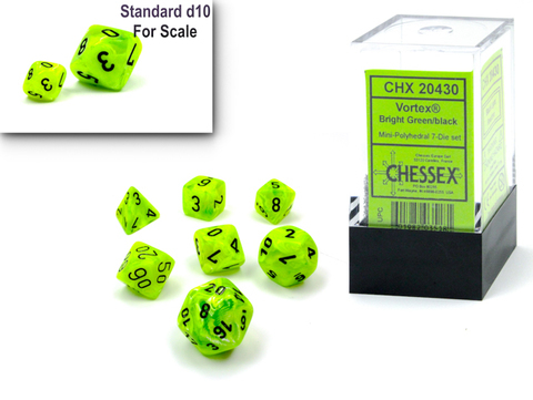 Cover: 601982035181 | Vortex® Mini-Polyhedral Bright Green/black 7-Die Set | Chessex