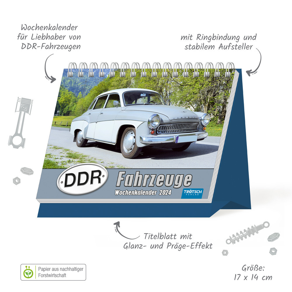 Bild: 9783965529663 | Trötsch Aufstellwochenkalender DDR Fahrzeuge 2024 | Co.KG | Kalender