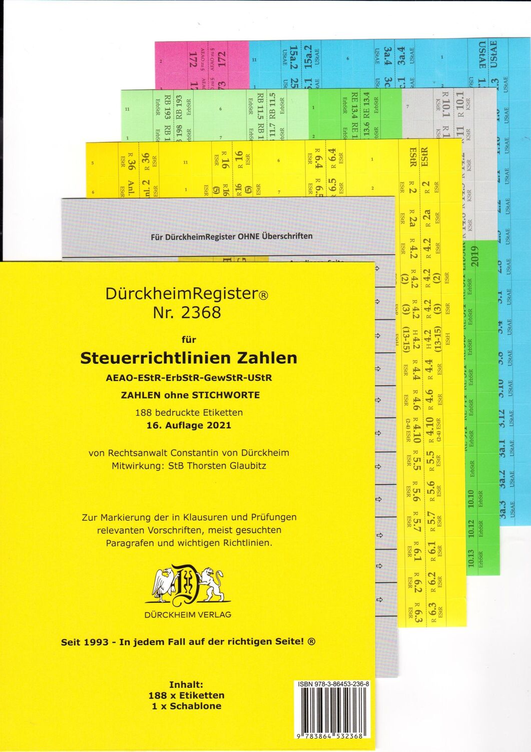 Cover: 9783864532368 | DürckheimRegister® Steuerrichtlinien Zahlen (2022) | Glaubitz (u. a.)