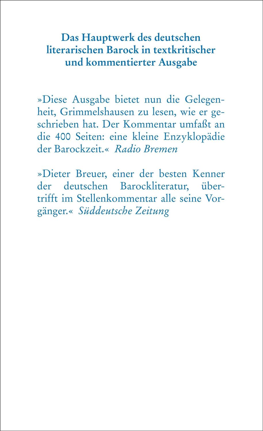 Rückseite: 9783618680024 | Simplicissimus Teutsch | Text und Kommentar | Grimmelshausen | Buch