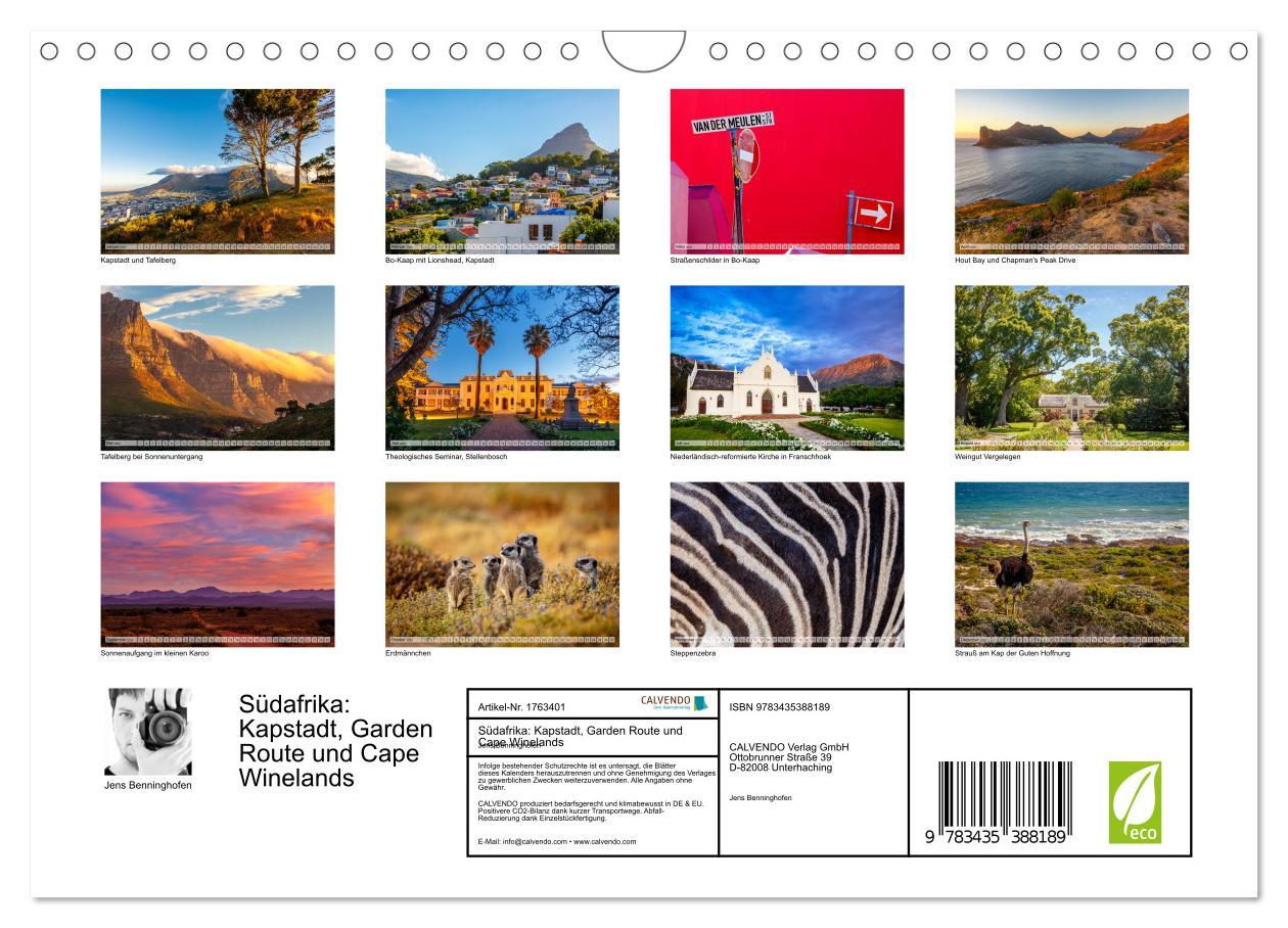 Bild: 9783435388189 | Südafrika: Kapstadt, Garden Route und Cape Winelands (Wandkalender...