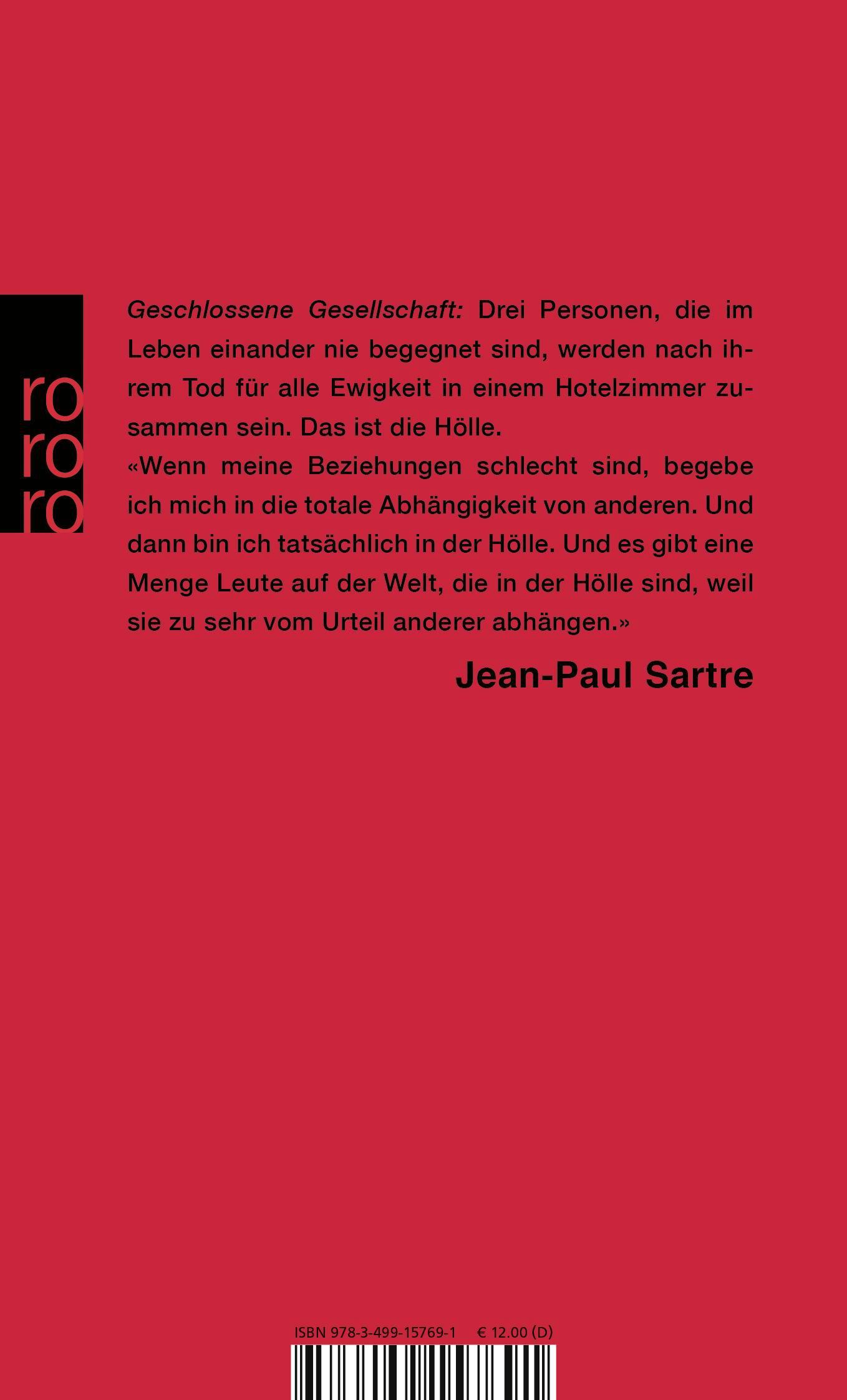 Rückseite: 9783499157691 | Geschlossene Gesellschaft | Jean-Paul Sartre | Taschenbuch | 80 S.