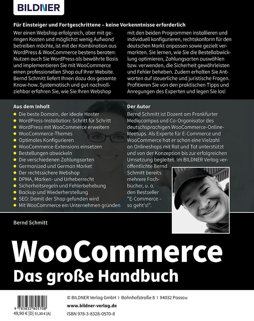 Rückseite: 9783832805708 | WooCommerce - Das große Handbuch | Schmitt Bernd | Taschenbuch | 2023