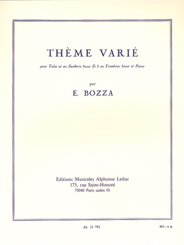 Cover: 9790046217920 | Thème varié pour tuba ou saxhorn basse Sib et piano | Eugène Bozza