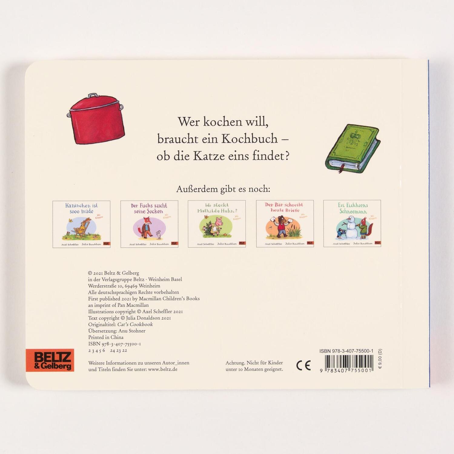 Rückseite: 9783407755001 | Die Katze lernt jetzt kochen | Vierfarbiges Pappbilderbuch mit Klappen