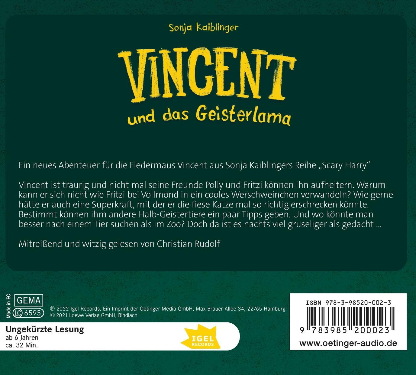 Rückseite: 9783985200023 | Vincent und das Geisterlama | Sonja Kaiblinger | Audio-CD | 1 Audio-CD