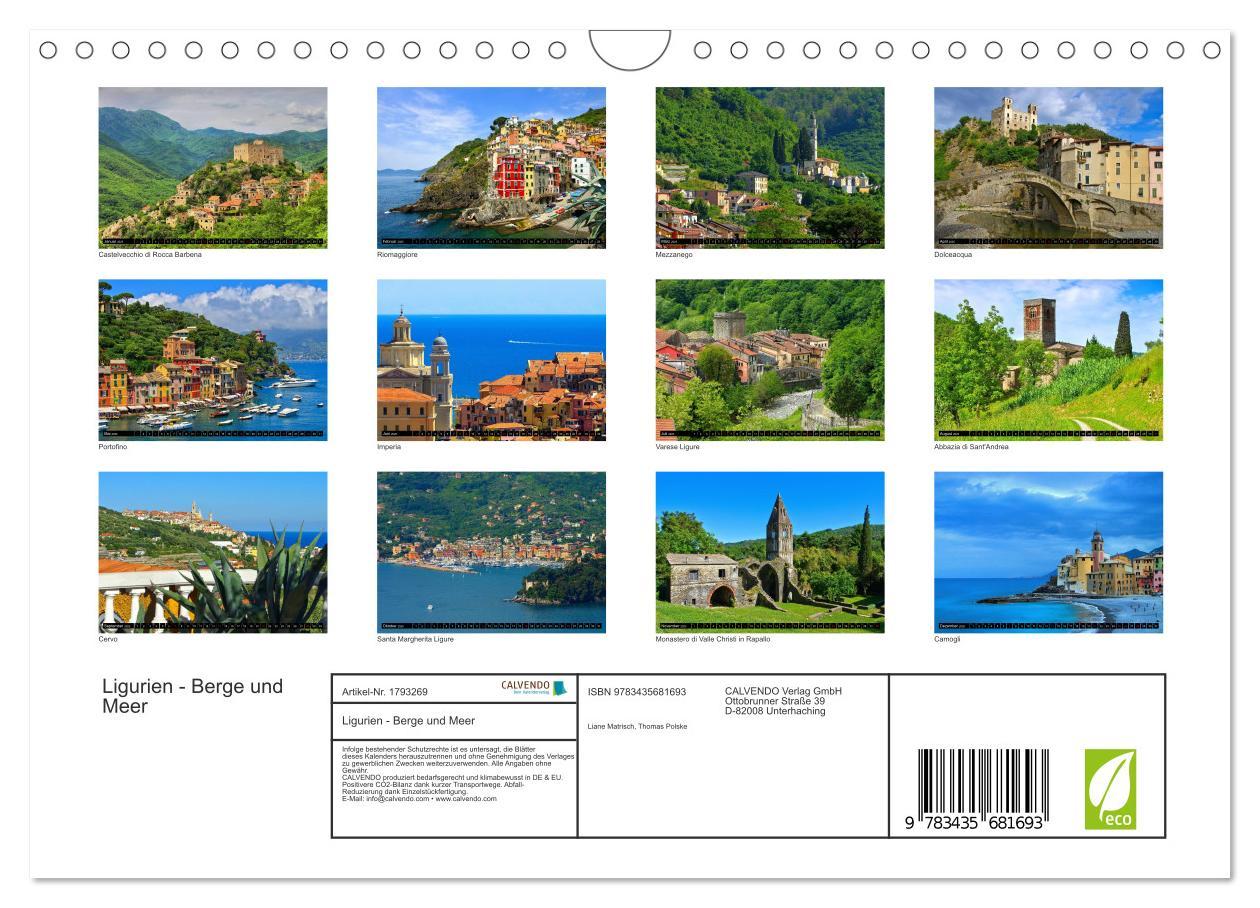 Bild: 9783435681693 | Ligurien - Berge und Meer (Wandkalender 2025 DIN A4 quer), CALVENDO...