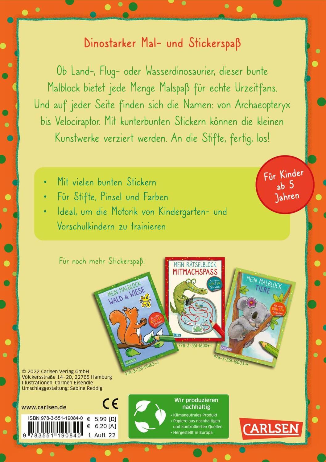 Rückseite: 9783551190840 | Mein Malblock: Dinosaurier | Taschenbuch | 128 S. | Deutsch | 2022