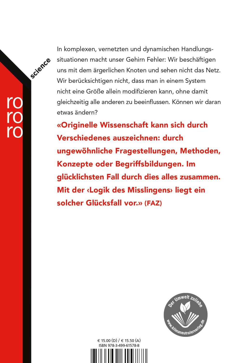 Rückseite: 9783499615788 | Die Logik des Mißlingens | Dietrich Dörner | Taschenbuch | 352 S.