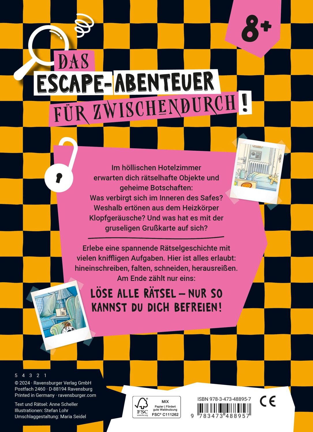 Rückseite: 9783473488957 | Ravensburger Escape Rätsel: Höllisches Hotelzimmer - Rätselbuch ab...