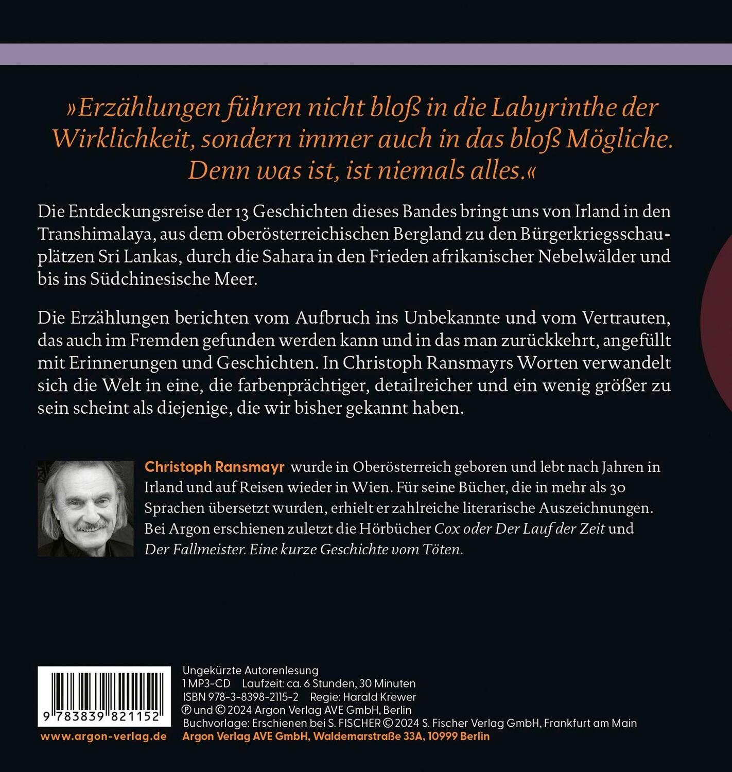 Rückseite: 9783839821152 | Als ich noch unsterblich war | Erzählungen | Christoph Ransmayr | MP3