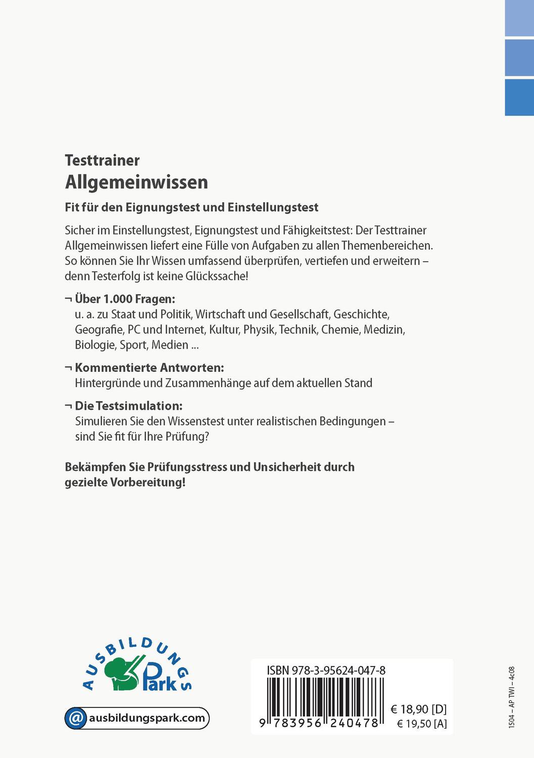 Rückseite: 9783956240478 | Testtrainer Allgemeinwissen | Kurt Guth (u. a.) | Taschenbuch | 364 S.