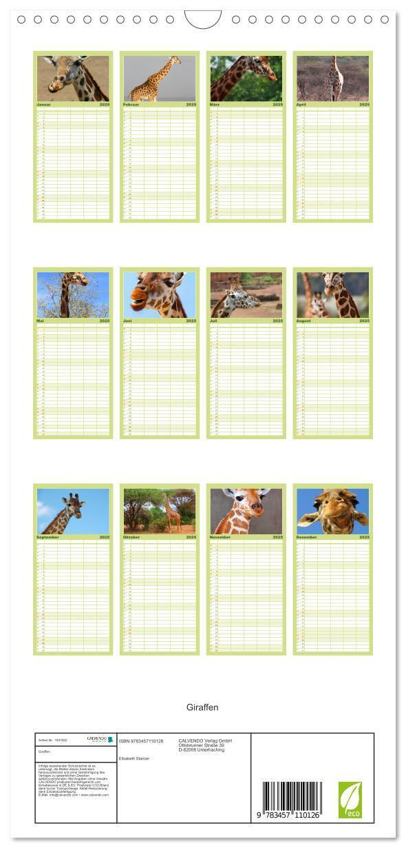 Bild: 9783457110126 | Familienplaner 2025 - Giraffen mit 5 Spalten (Wandkalender, 21 x 45...