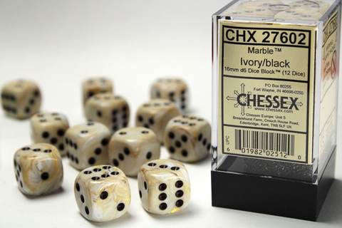 Cover: 601982025120 | Marble 16mm d6 Ivory/black Dice Block™ (12 dice) | deutsch | Chessex