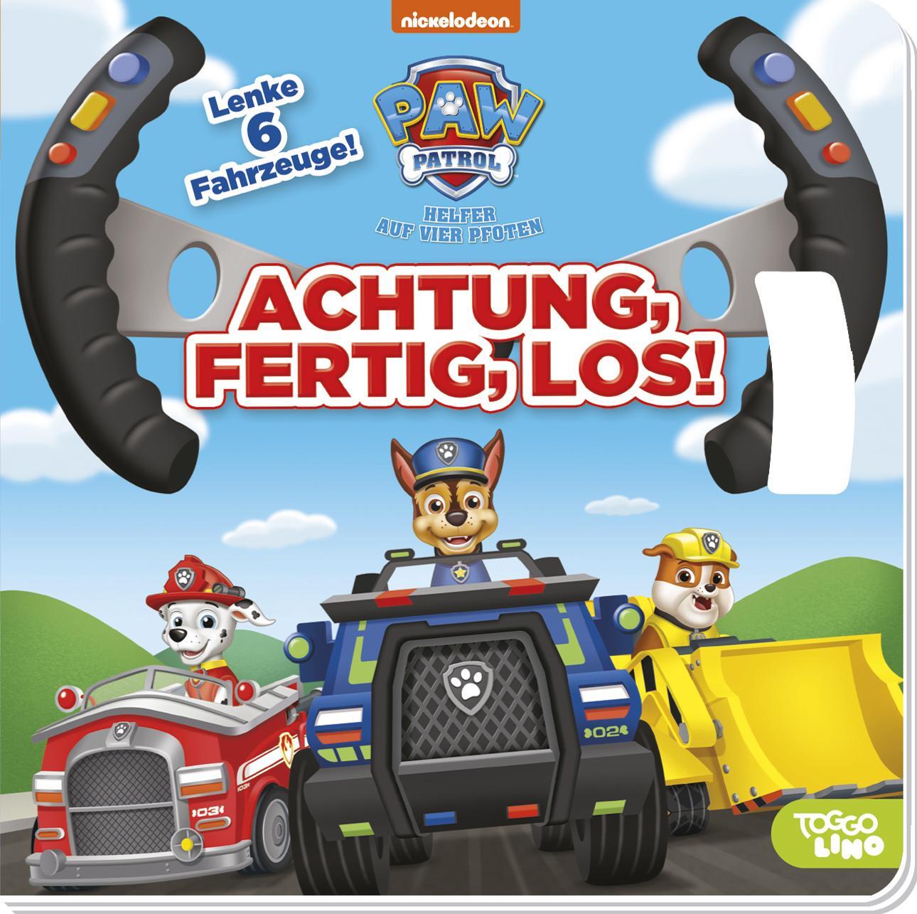 Cover: 9783833242144 | PAW Patrol: Achtung, fertig, los! Lenke 6 Fahrzeuge! | Buch | 14 S.
