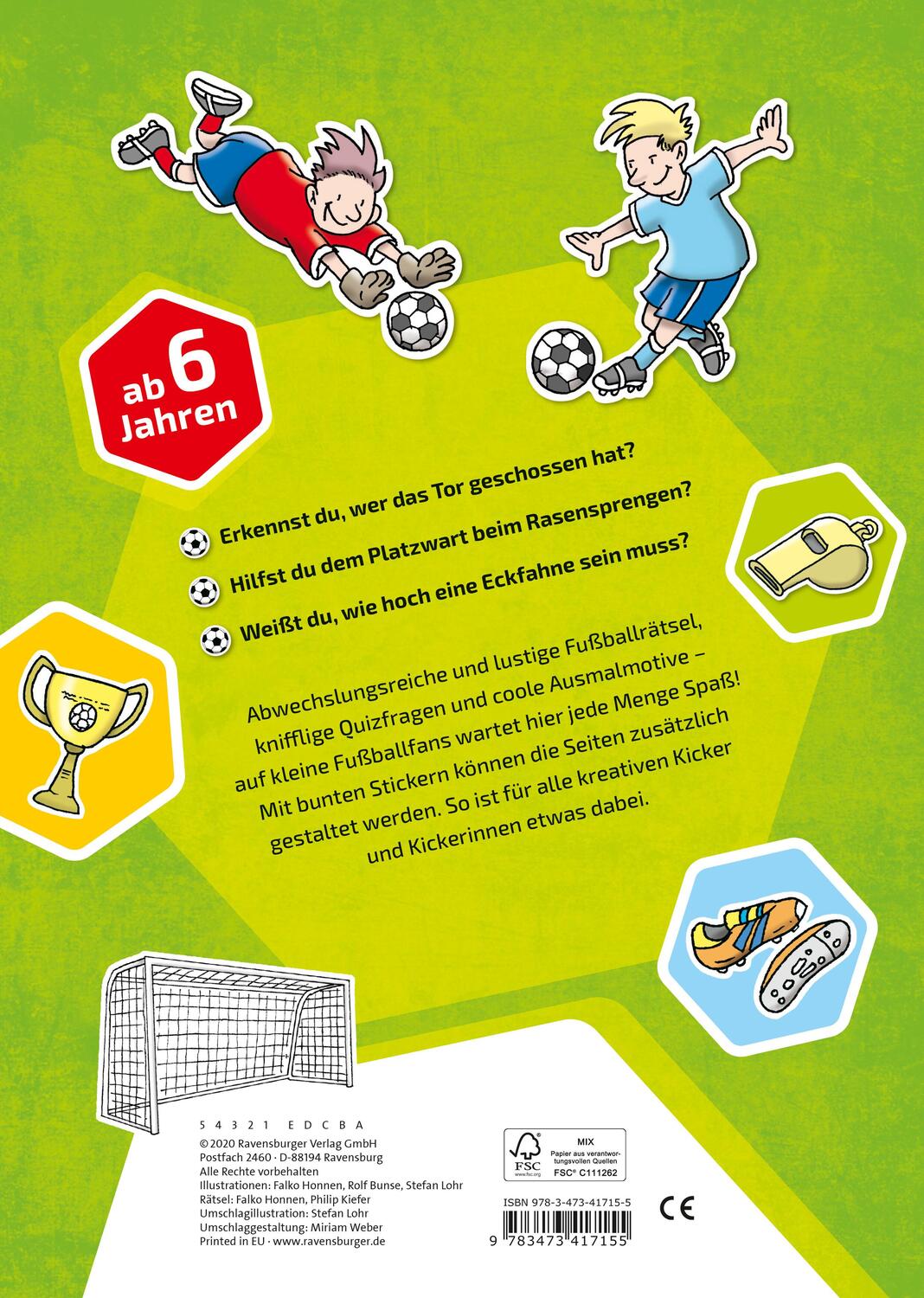 Rückseite: 9783473417155 | Fußball. Malen - Rätseln - Quizzen | Falko Honnen (u. a.) | Buch
