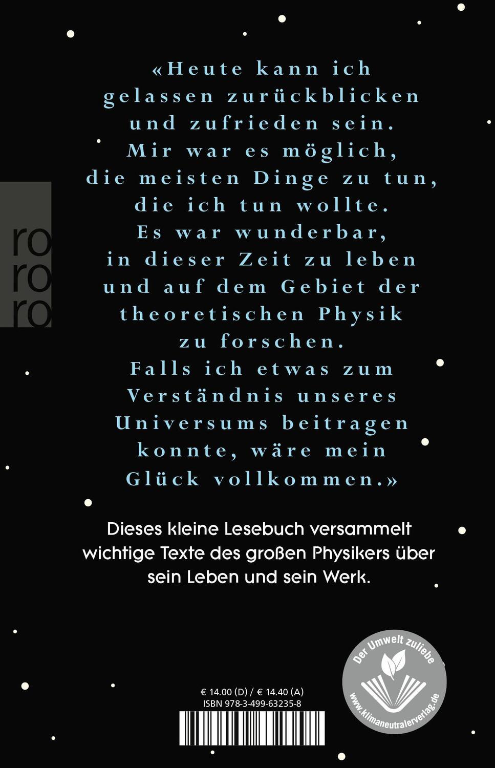 Rückseite: 9783499632358 | «Eine wunderbare Zeit zu leben» | Stephen Hawking | Buch | Deutsch