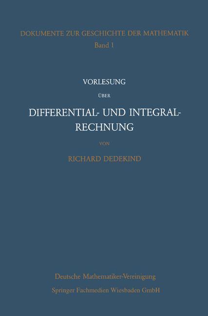 Cover: 9783528089023 | Vorlesung über Differential- und Integralrechnung 1861/62 | Dedekind