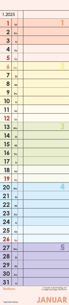 Bild: 4251732344504 | Streifenplaner Farbenfroh 2025 - Streifen-Kalender 11,3x49x5 cm -...