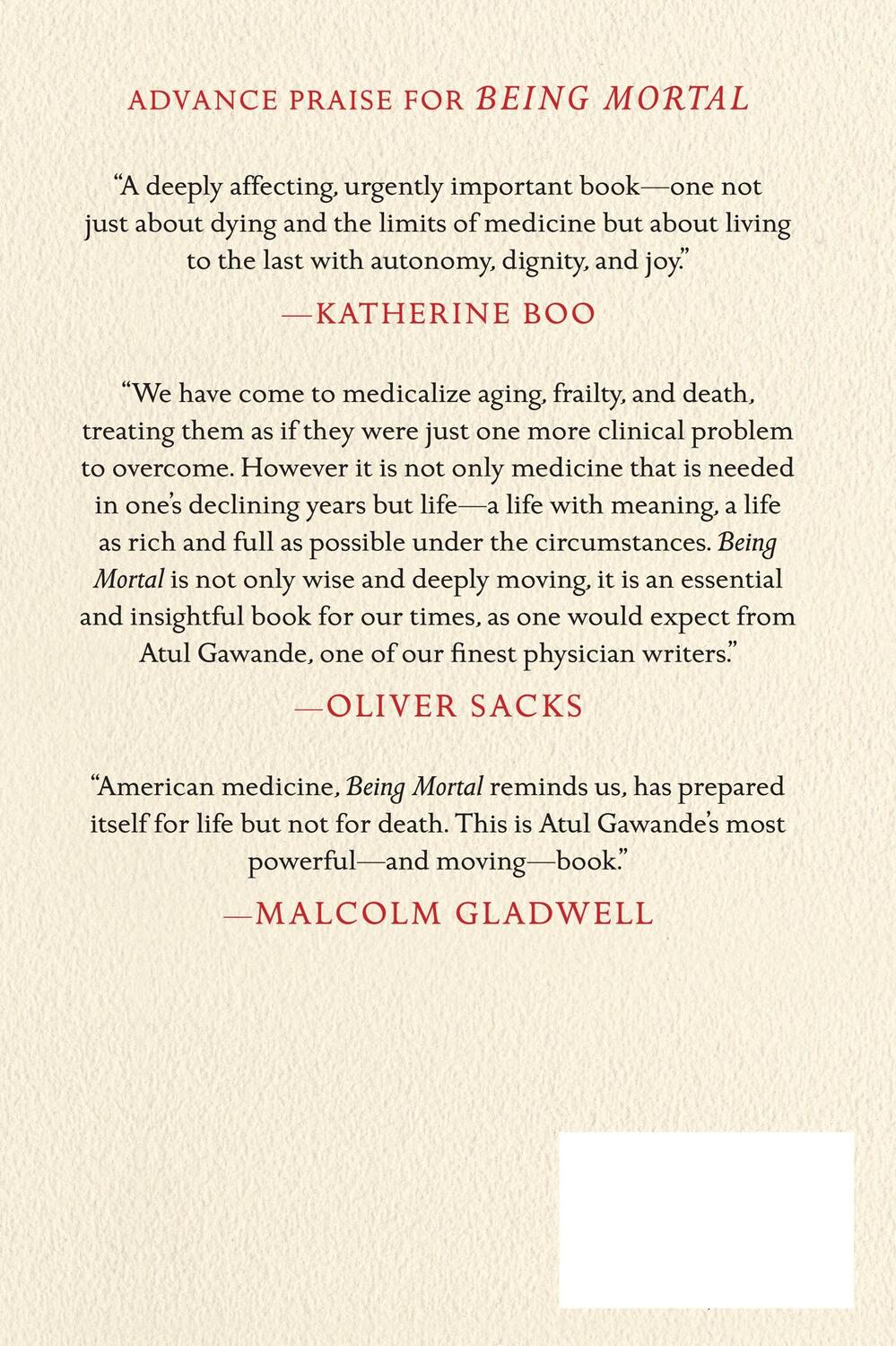 Rückseite: 9780805095159 | Being Mortal | Medicine and What Matters in the End | Atul Gawande