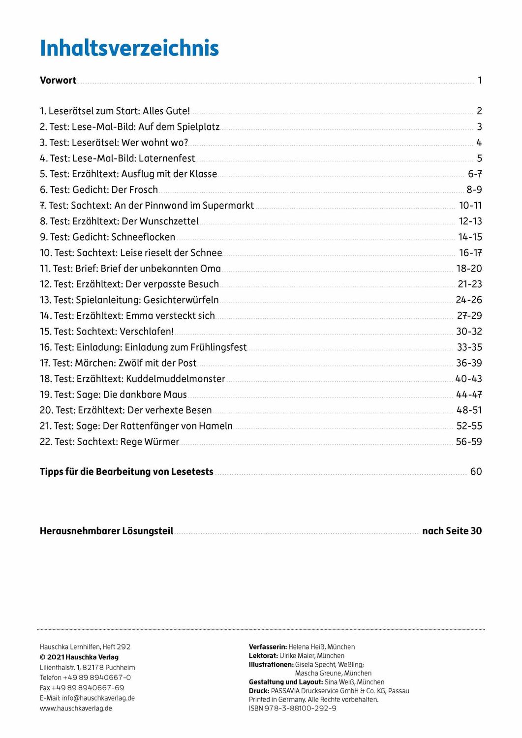 Bild: 9783881002929 | Lesetests in Deutsch - Lernzielkontrollen 2. Klasse, A4- Heft | Heiß