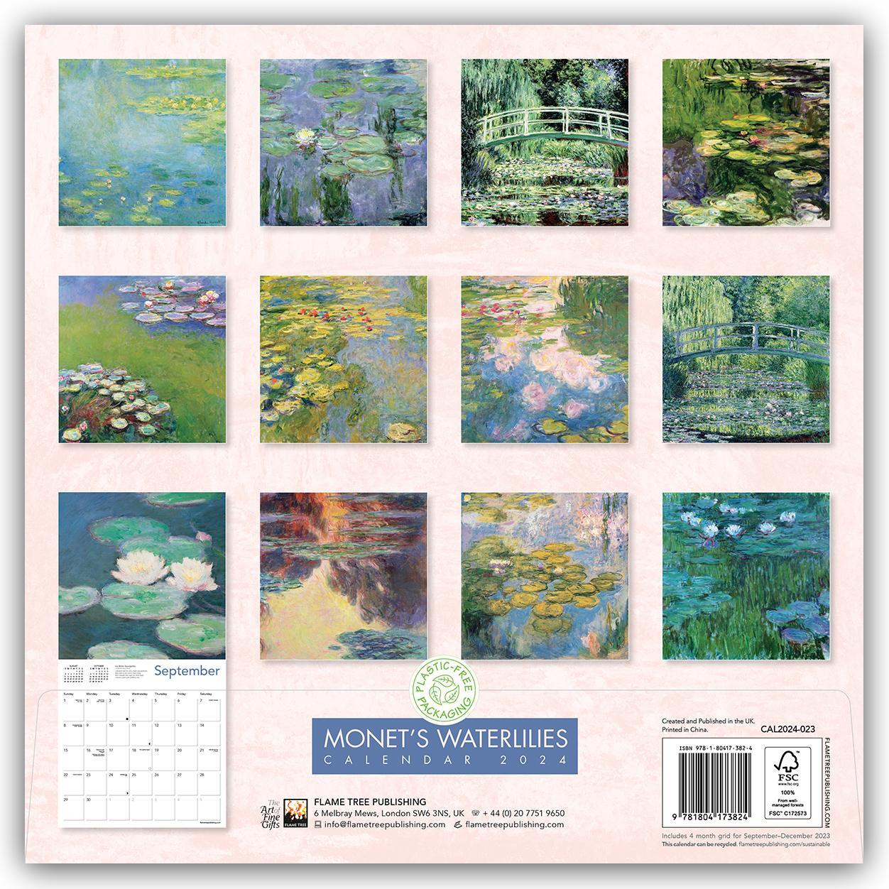 Rückseite: 9781804173824 | Monet's Waterlilies Wall Calendar 2024 (Art Calendar) | Kalender