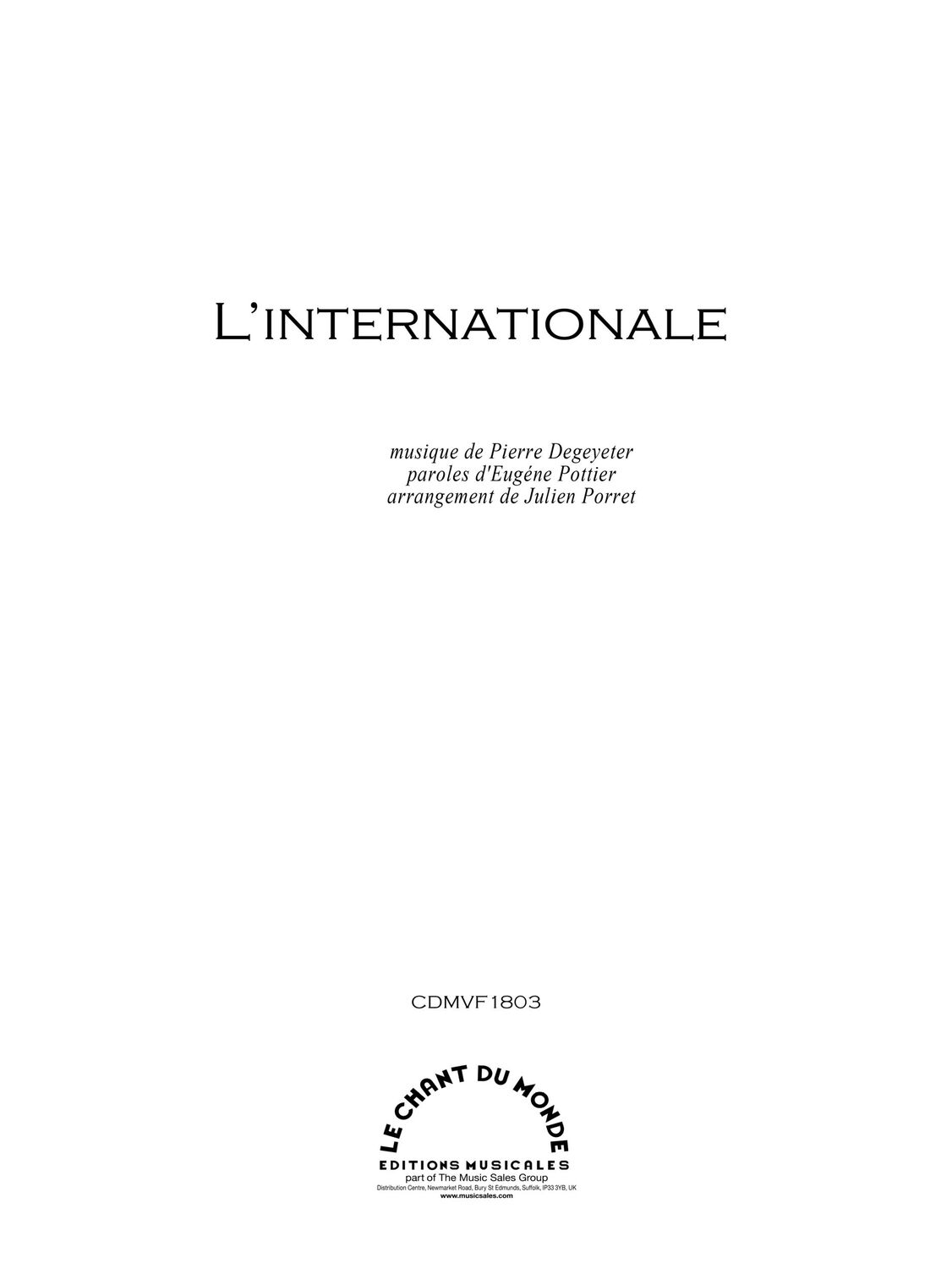 Cover: 9790570690213 | Internationale | Pierre De Geyter | Buch | Chant du Monde