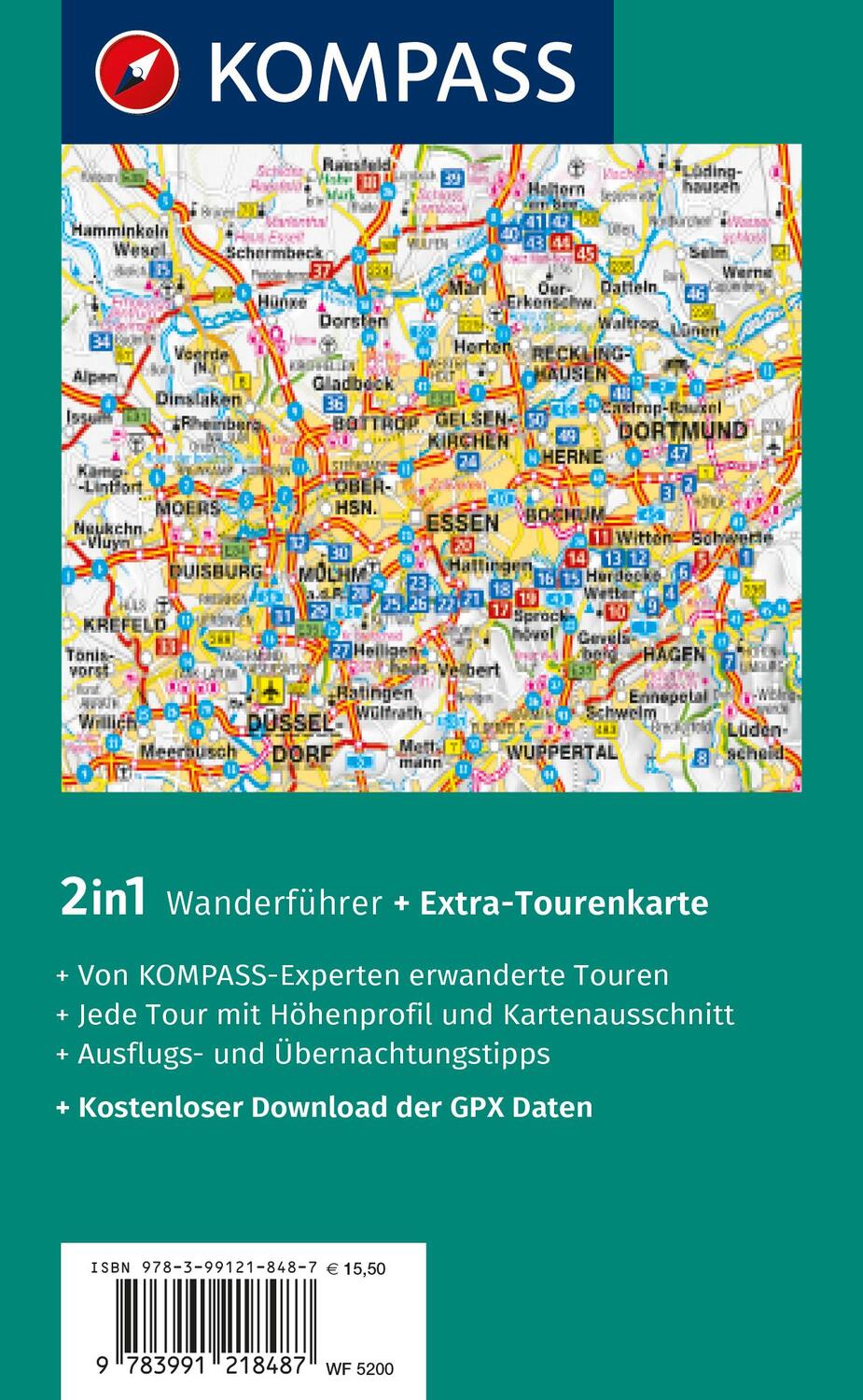 Rückseite: 9783991218487 | KOMPASS Wanderführer Ruhrgebiet, 50 Touren | Raphaela Moczynski | Buch