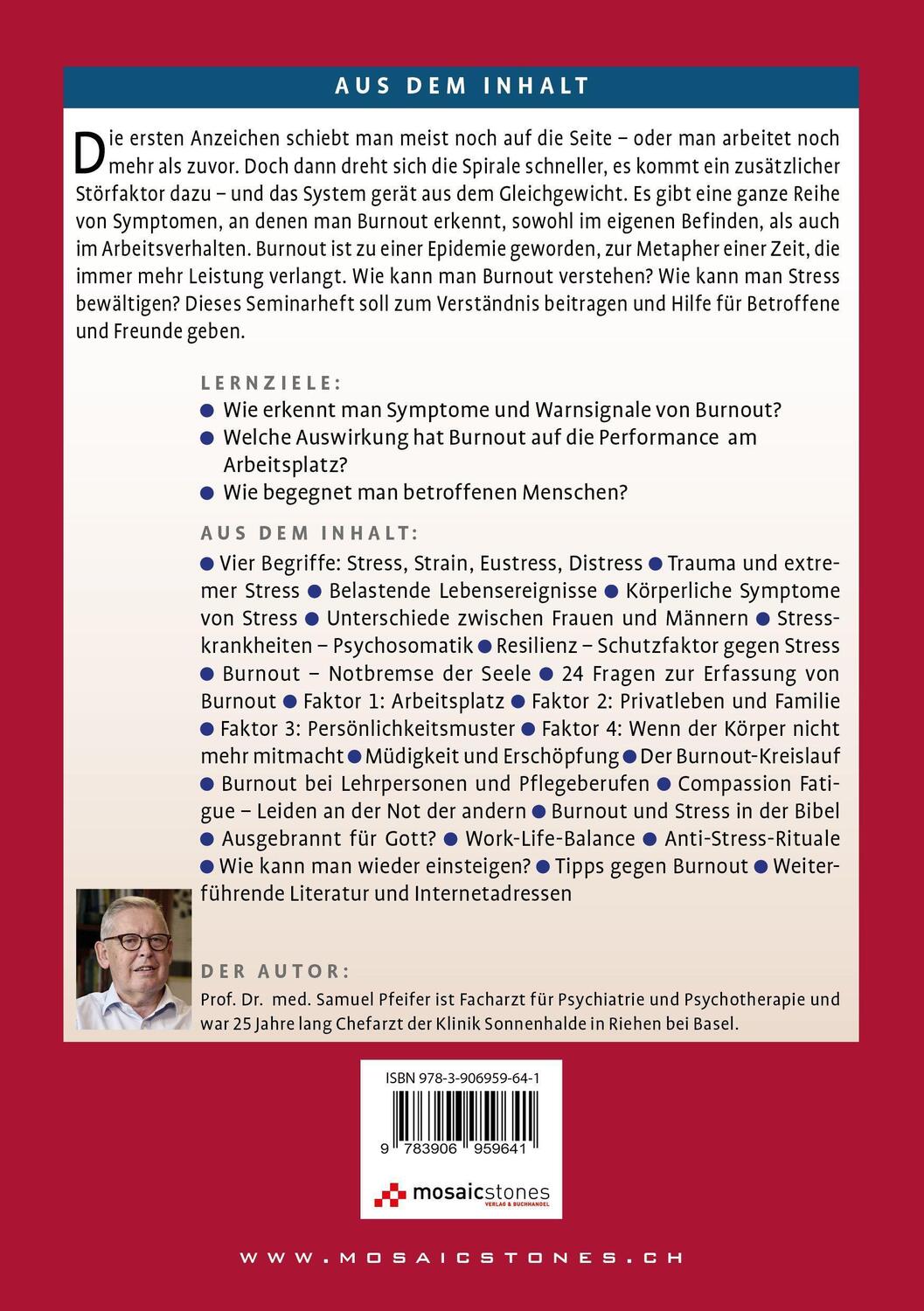 Bild: 9783906959641 | Stress und Burnout | Samuel Pfeifer | Taschenbuch | Deutsch | 2022