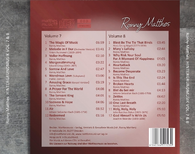 Bild: 4260264511230 | Hintergrundmusik. Vol.7-8, 2 Audio-CDs | Ronny Matthes | Audio-CD