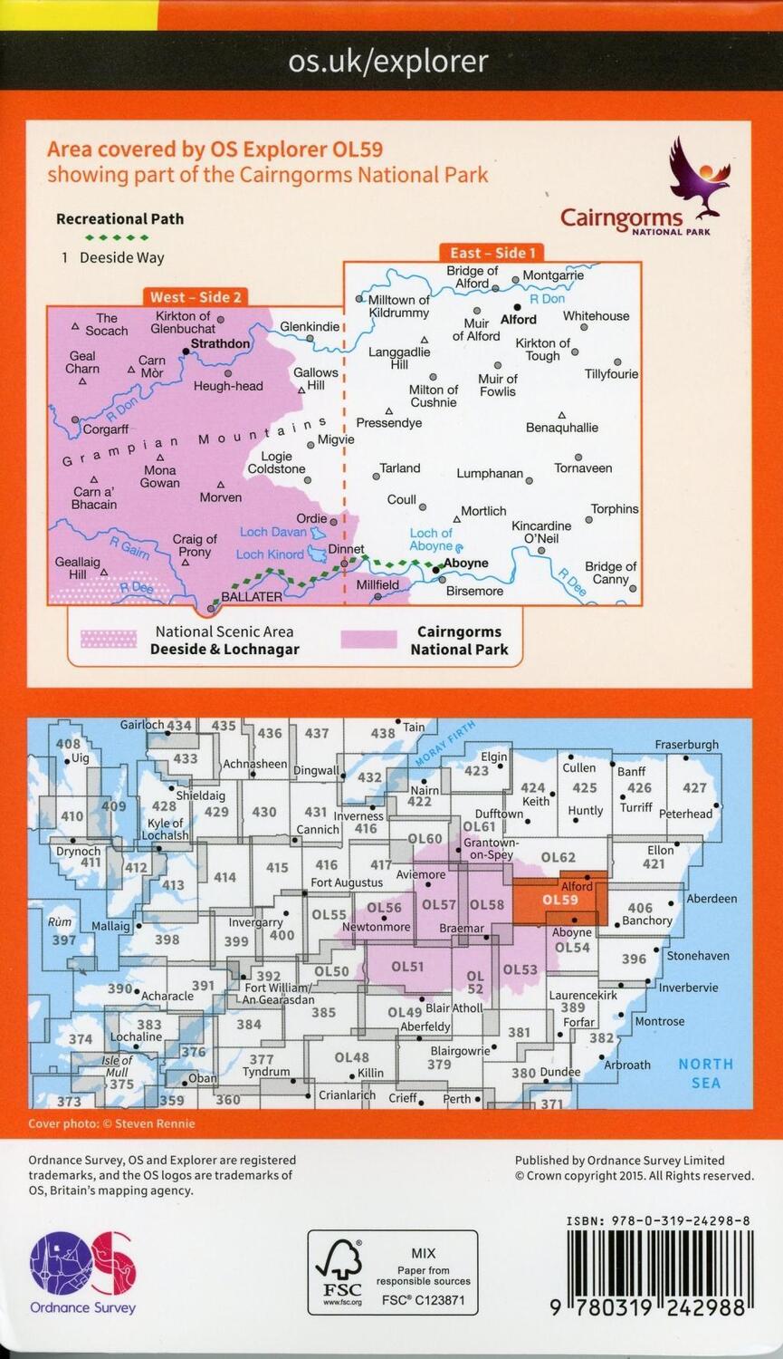 Bild: 9780319242988 | Aboyne, Alford &amp; Strathdon | Ordnance Survey | (Land-)Karte | Englisch