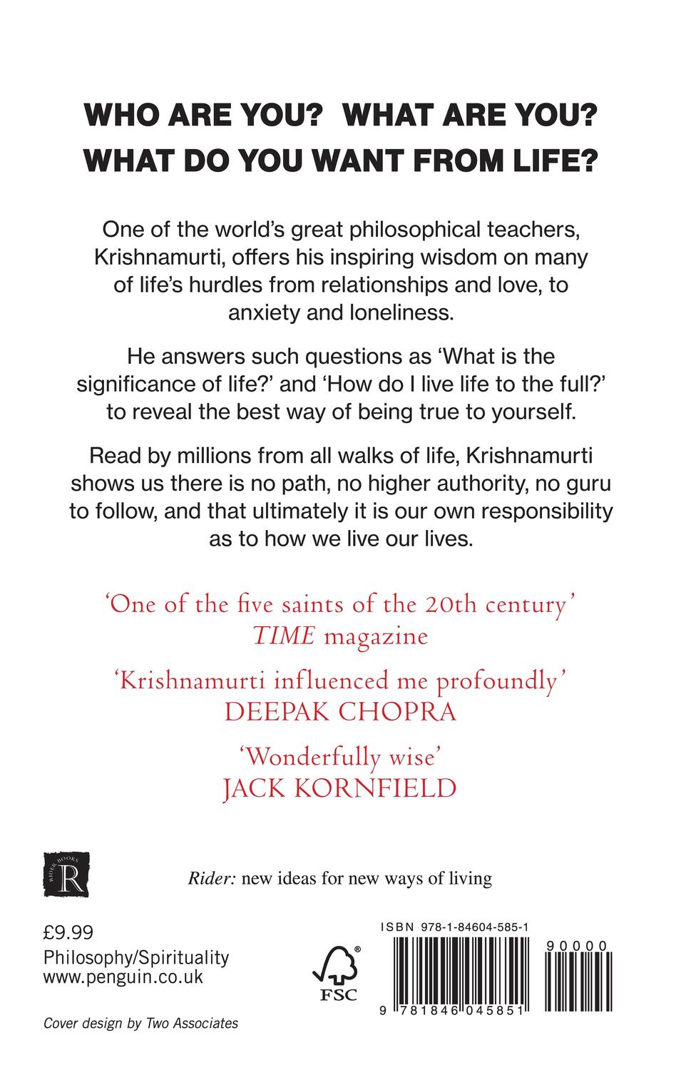 Rückseite: 9781846045851 | What Are You Doing With Your Life? | J. Krishnamurti | Taschenbuch