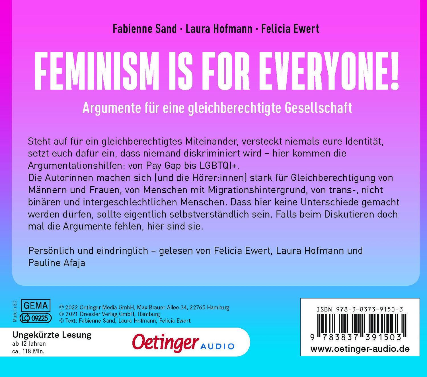 Rückseite: 9783837391503 | Feminism is for everyone! | Laura Hofmann (u. a.) | Audio-CD | Deutsch