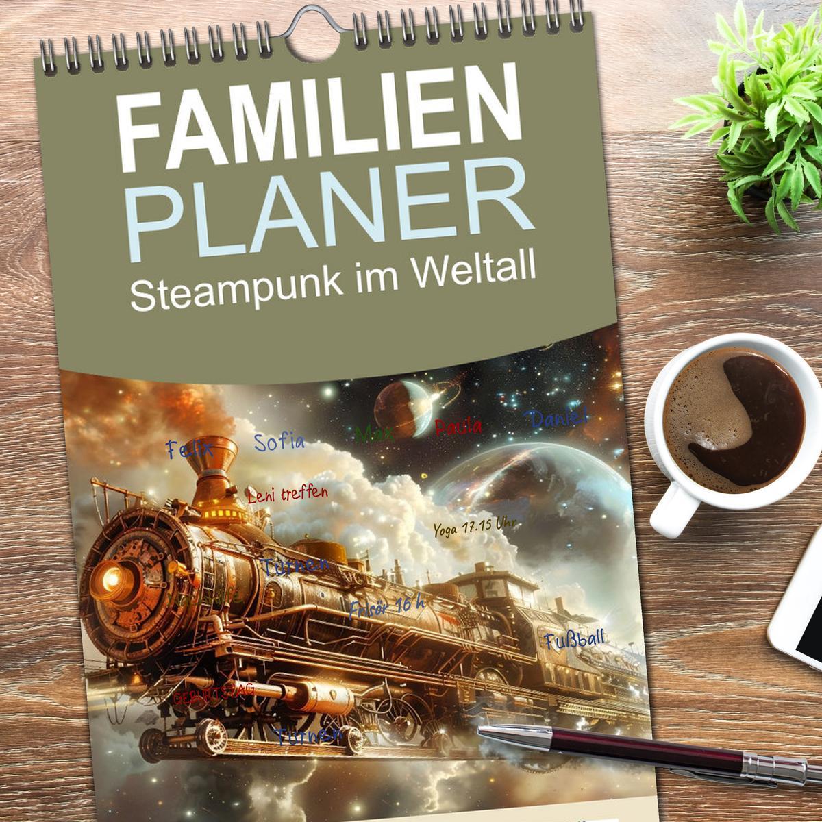 Bild: 9783457192962 | Familienplaner 2025 - Steampunk im Weltall mit 5 Spalten...