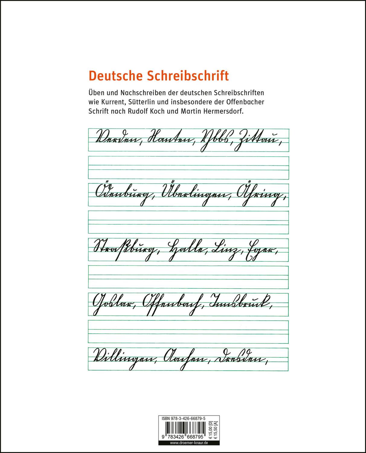 Rückseite: 9783426668795 | Deutsche Schreibschrift. Übungsbuch | Lesen und Schreiben lernen | Süß