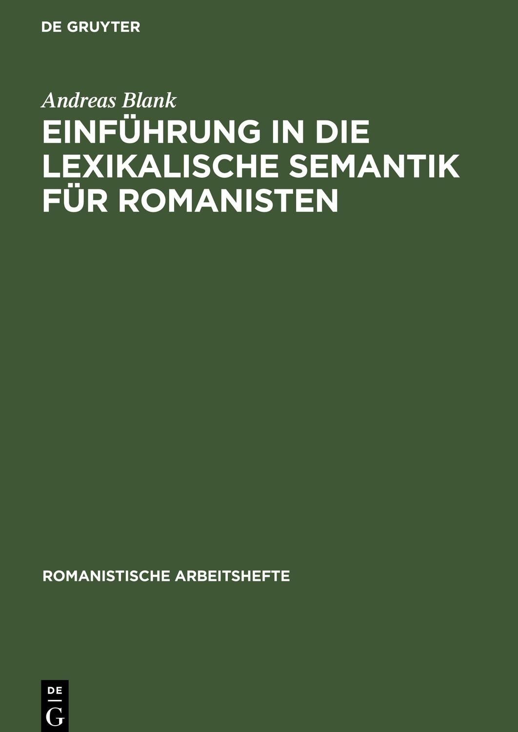 Cover: 9783484540453 | Einführung in die lexikalische Semantik für Romanisten | Andreas Blank
