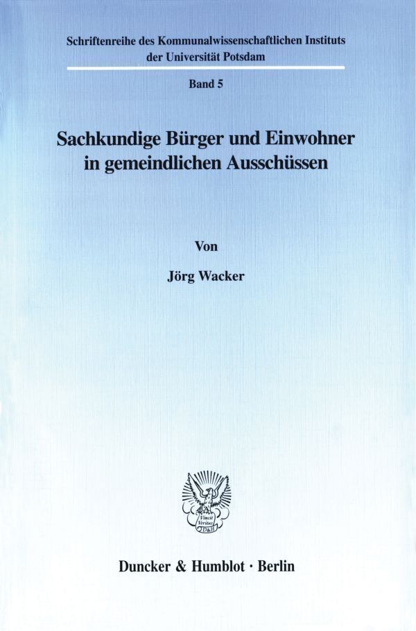Cover: 9783428101351 | Sachkundige Bürger und Einwohner in gemeindlichen Ausschüssen. | Buch
