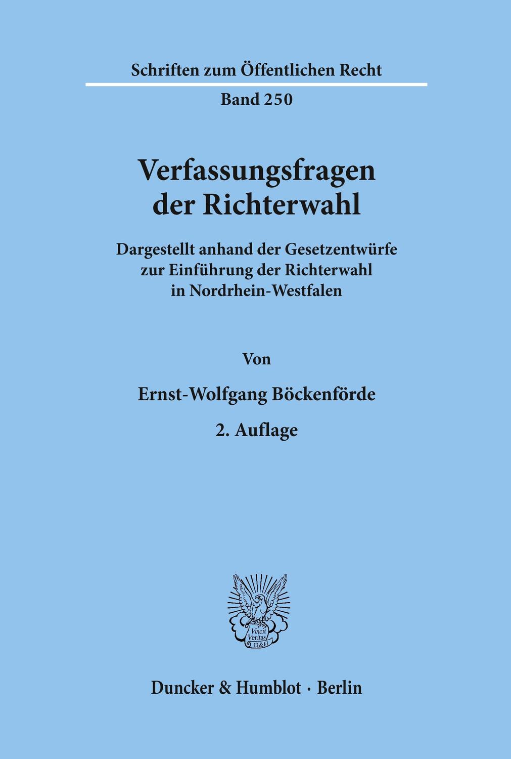 Cover: 9783428032174 | Verfassungsfragen der Richterwahl. | Ernst-Wolfgang Böckenförde | Buch