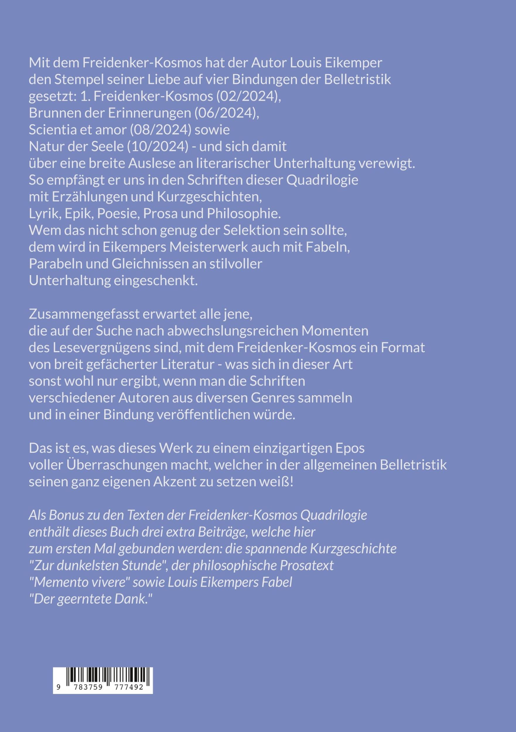 Rückseite: 9783759777492 | Freidenker-Kosmos: Die Quadrilogie | Vielfalt durch Einzigartigkeit