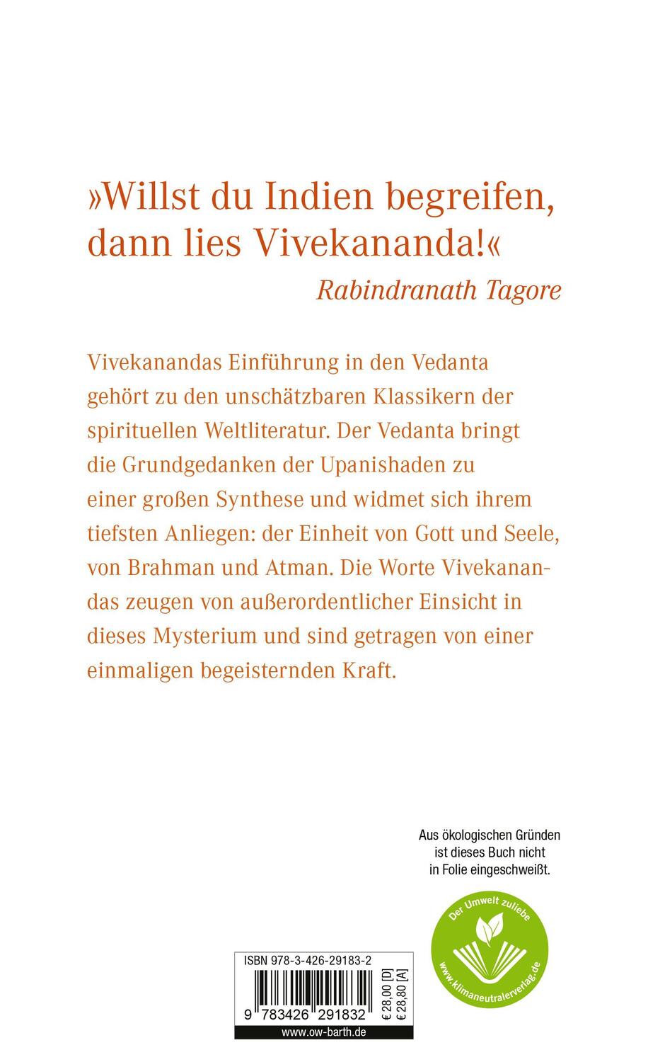 Rückseite: 9783426291832 | Vedanta | Der Ozean der Weisheit | Swami Vivekananda | Buch | 288 S.