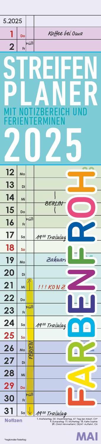 Cover: 4251732344504 | Streifenplaner Farbenfroh 2025 - Streifen-Kalender 11,3x49x5 cm -...