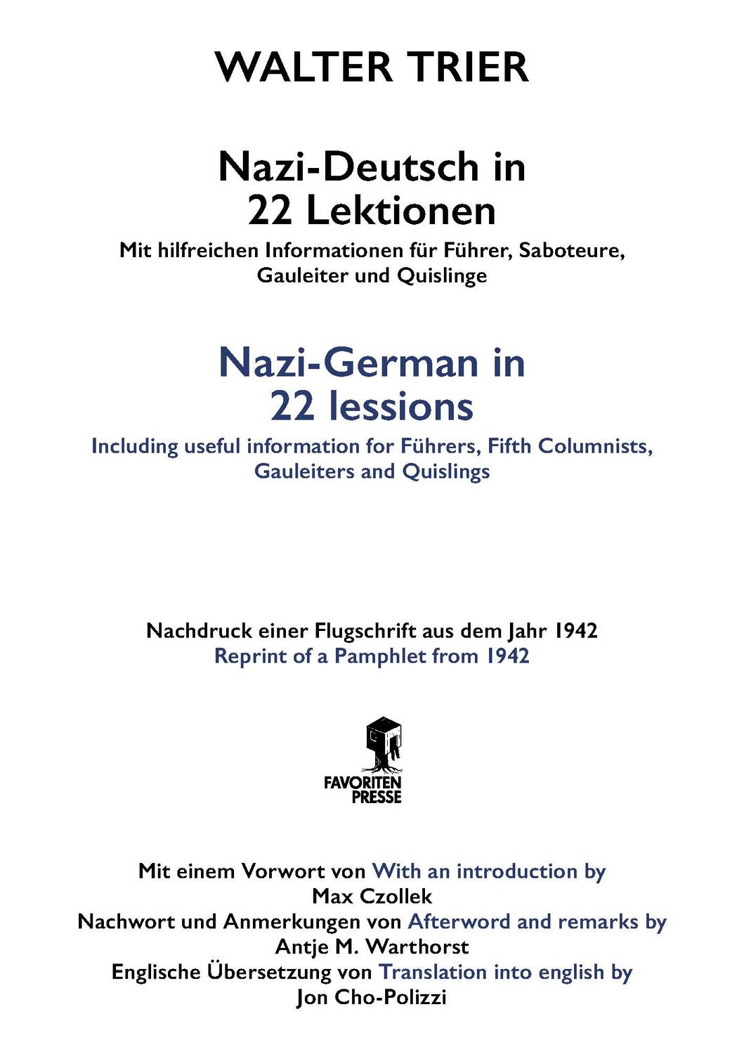 Bild: 9783968490533 | Nazi-Deutsch in 22 Lektionen. Nazi-German in 22 Lessons. | Buch | 2022