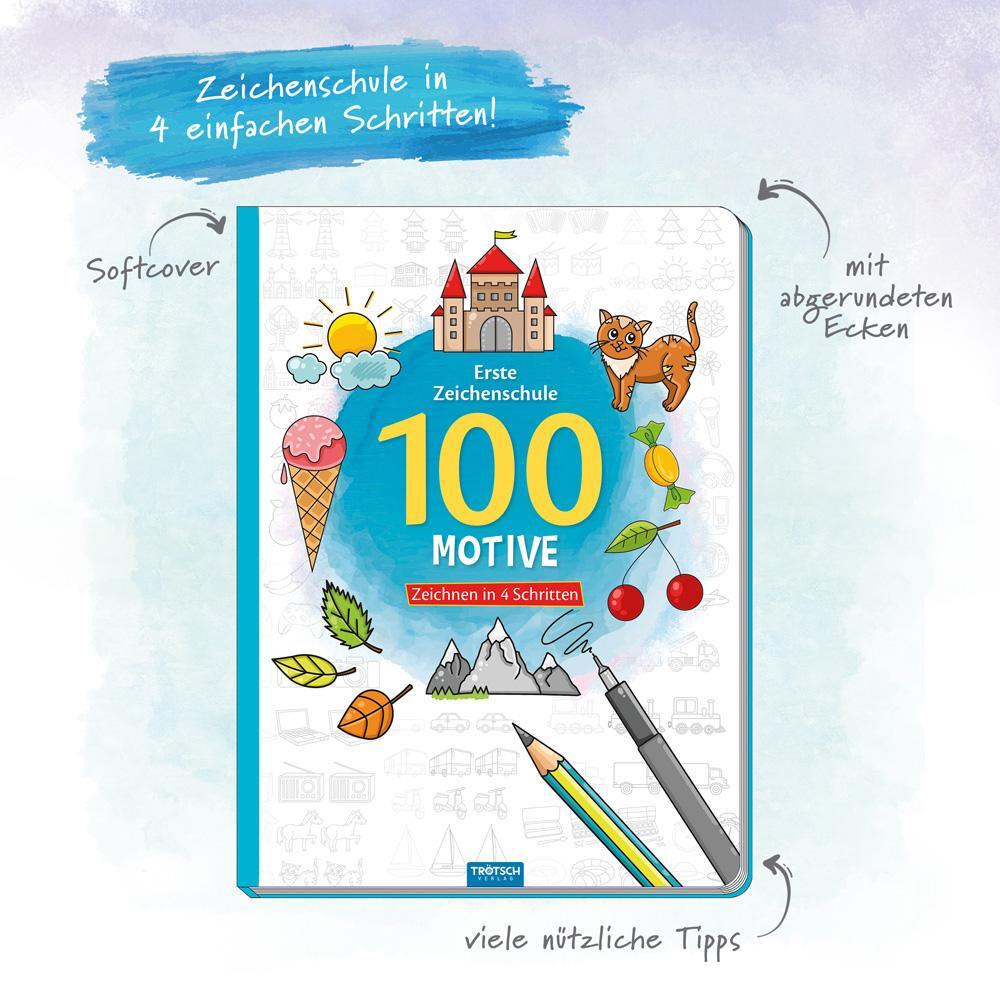 Bild: 9783965523258 | Trötsch Erste Zeichenschule 100 Motive Zeichnen in 4 Schritten Malbuch
